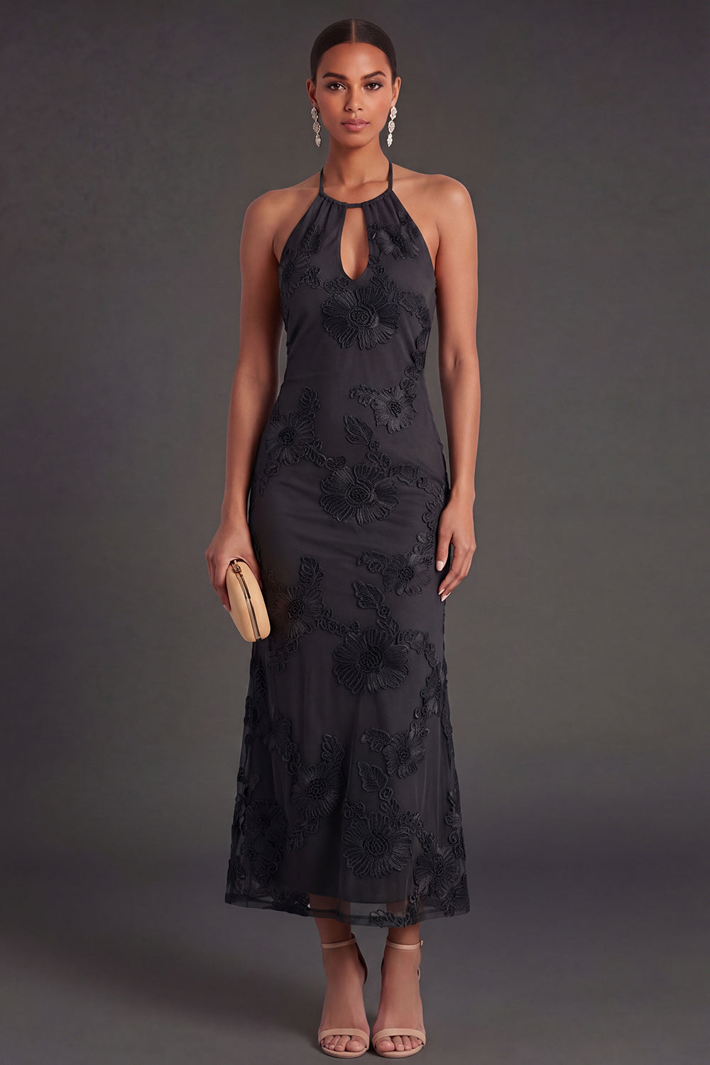 Dark Blue Arabella Floral Mermaid Midi Dress