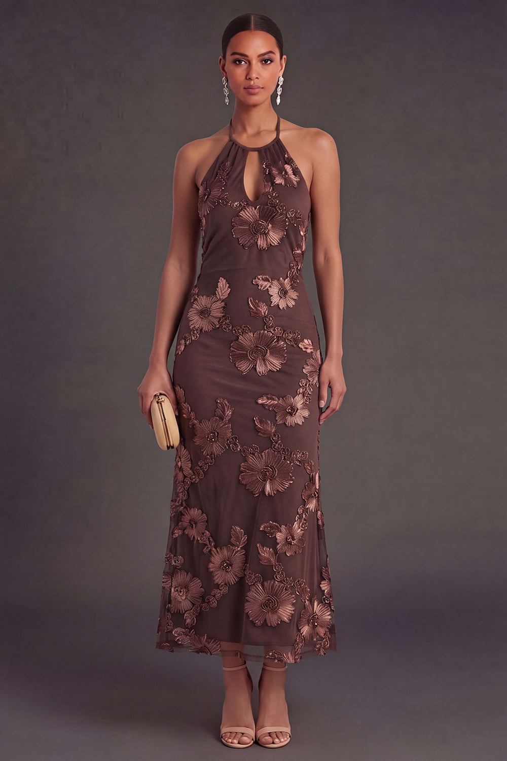 Pink Arabella Floral Mermaid Midi Dress