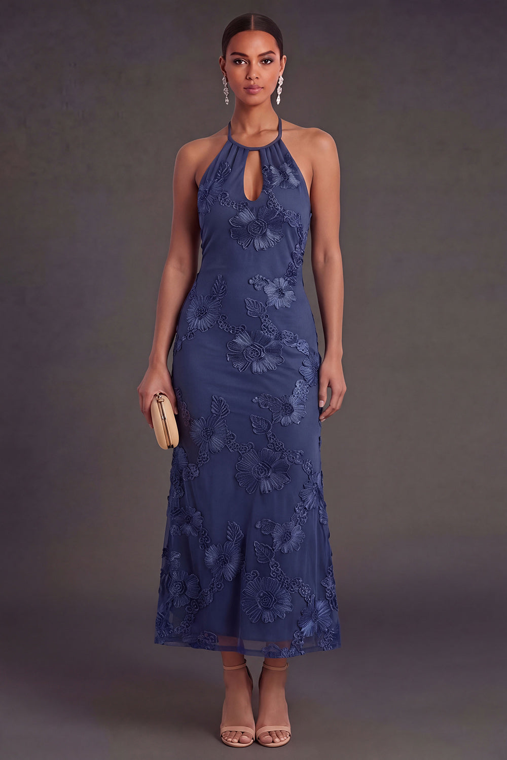 Black Yellow Flower Arabella Floral Mermaid Midi Dress