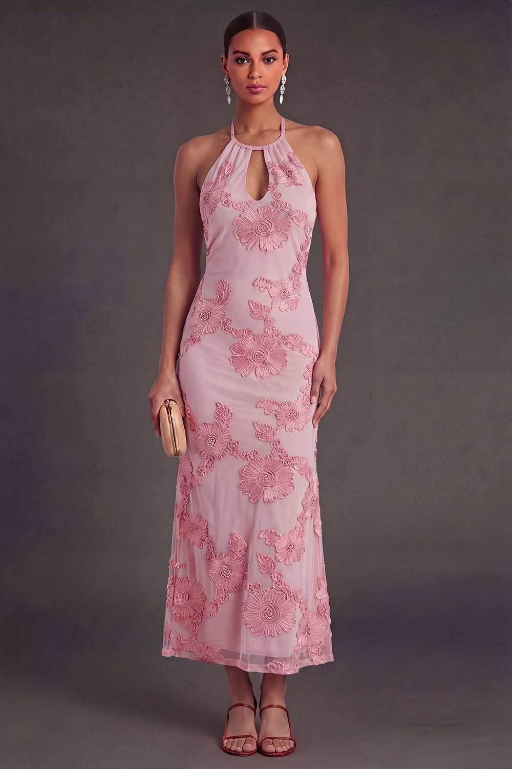 Pink Arabella Floral Mermaid Midi Dress