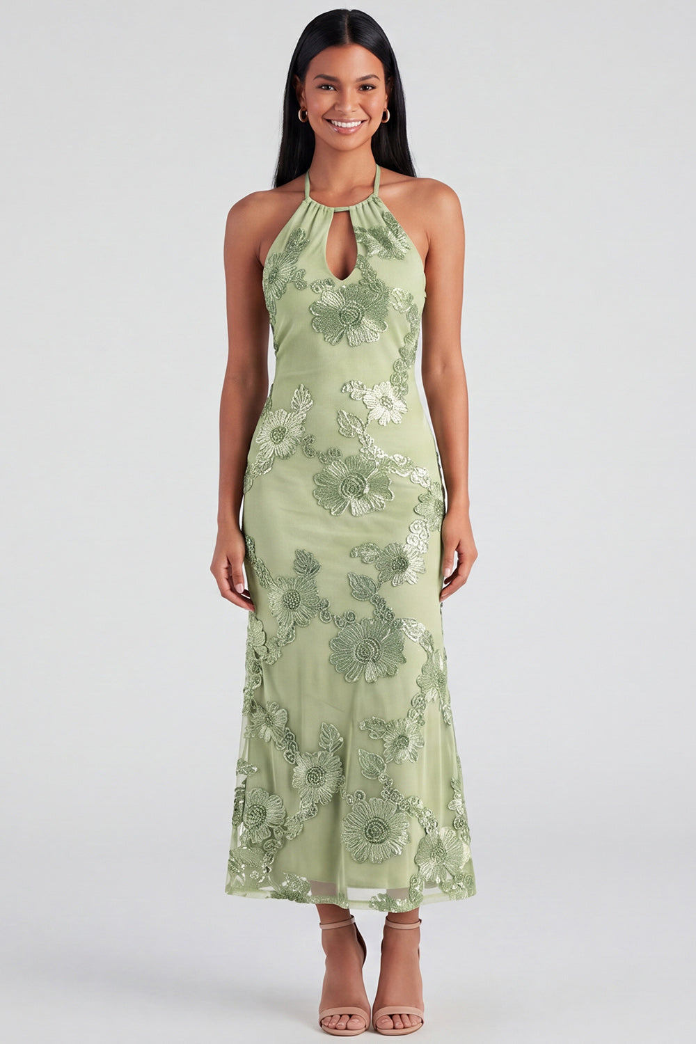 Fuchsia Isadora Halter Midi Dress in Sage