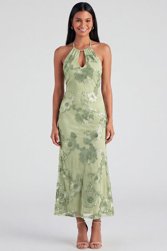 Salbei Isadora Halter Midi Dress in Sage