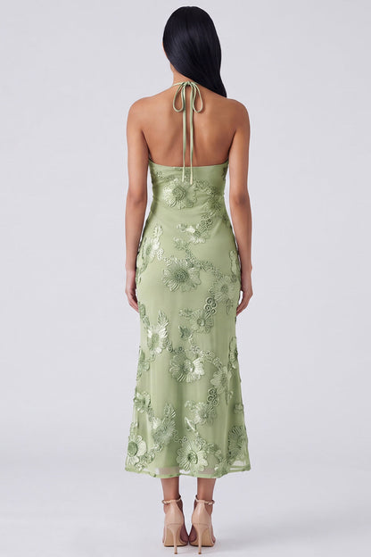 Gelb Isadora Halter Midi Dress in Sage