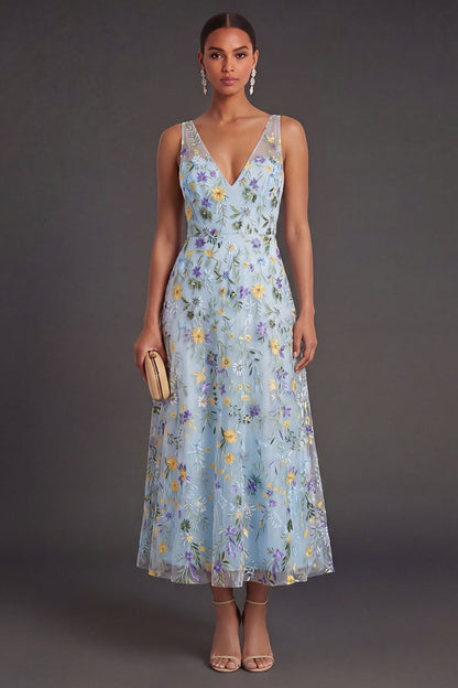 Blue Flower Arabella Floral V-Neck Midi Dress