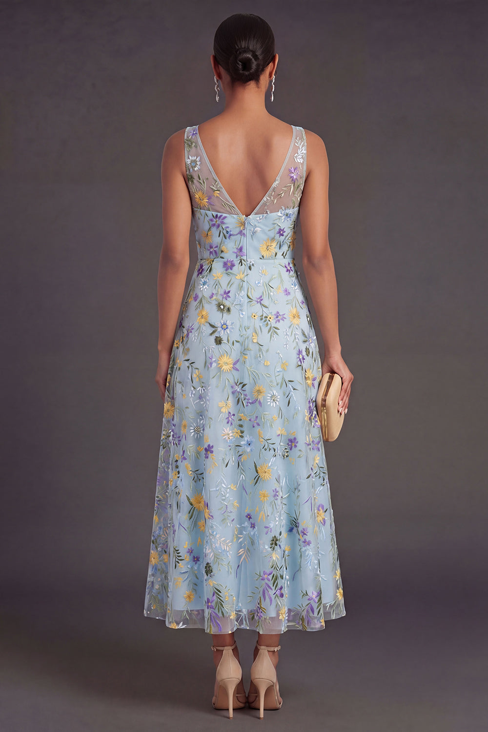 Blue Flower Arabella Floral V-Neck Midi Dress
