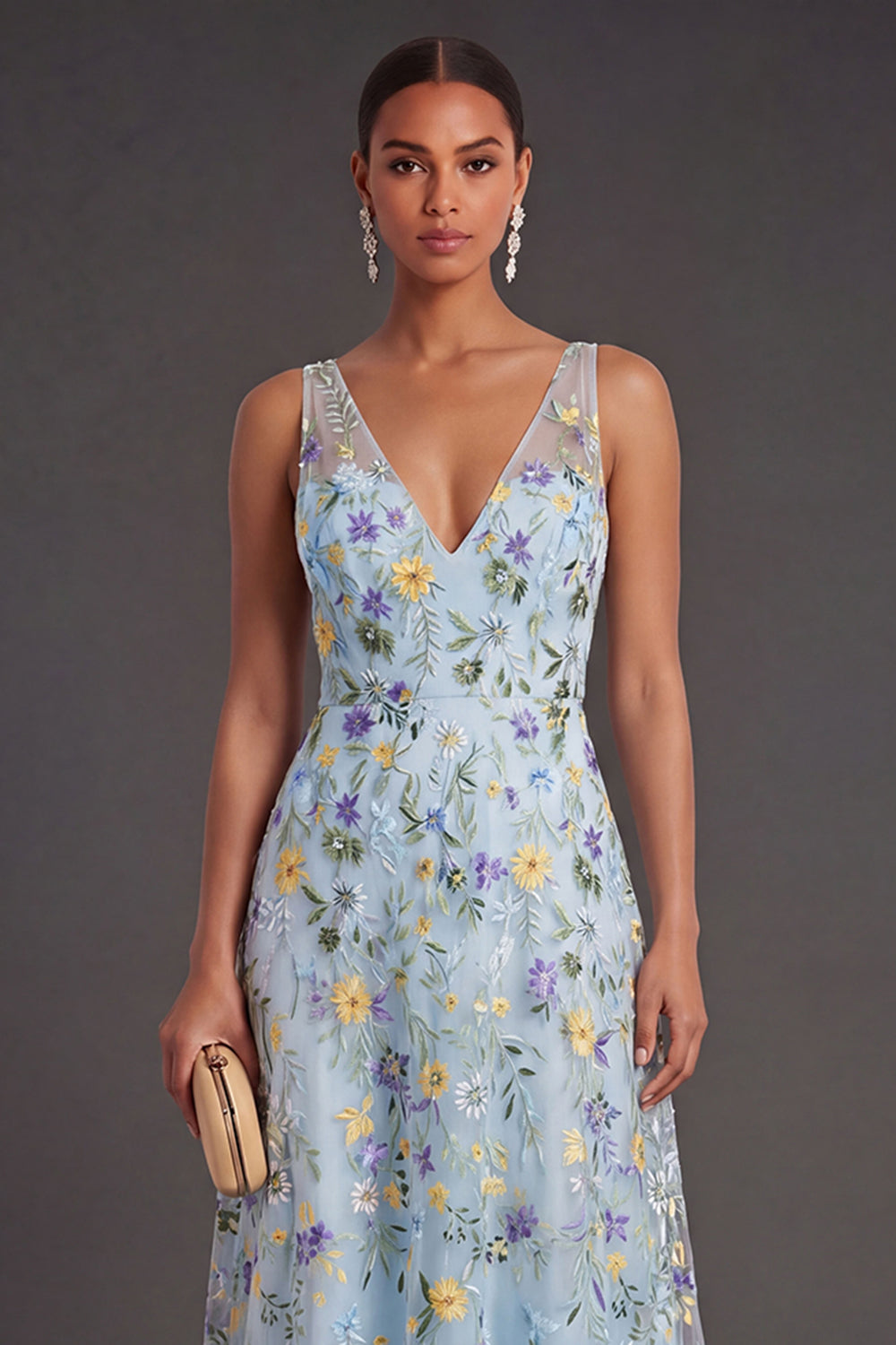 Blue Flower Arabella Floral V-Neck Midi Dress