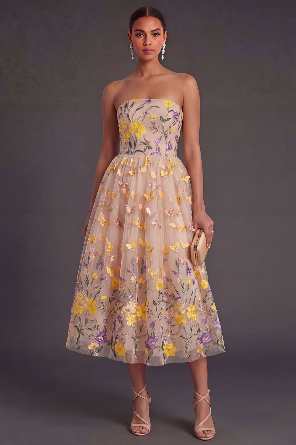 Apricot Margot Floral Appliqué A-Line Dress