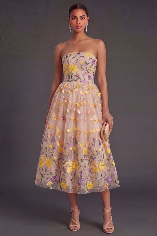 Apricot Margot Floral Appliqué A-Line Dress