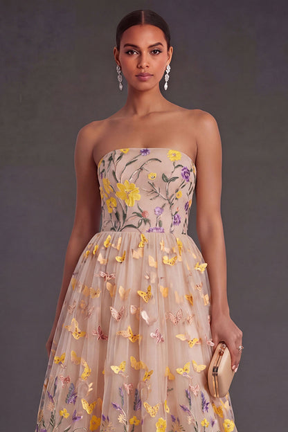 Apricot Margot Floral Appliqué A-Line Dress