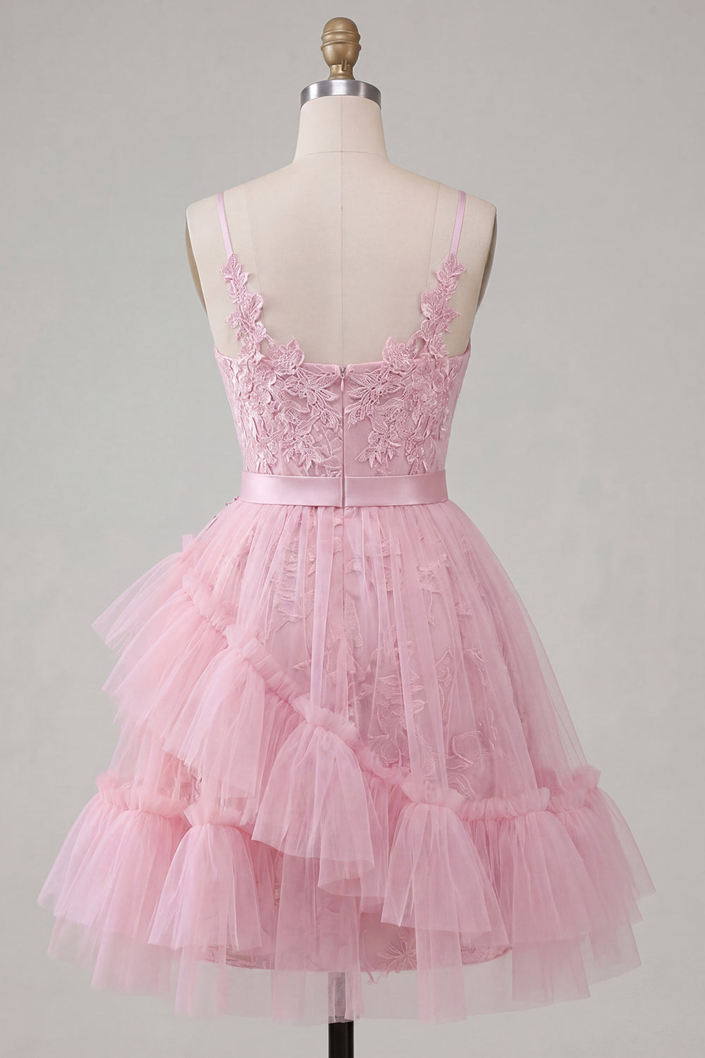 Line Pink Floral Spaghetti Straps Homecoming Dress with Ruffles Margot A-Line Ivory Floral Prom Dress