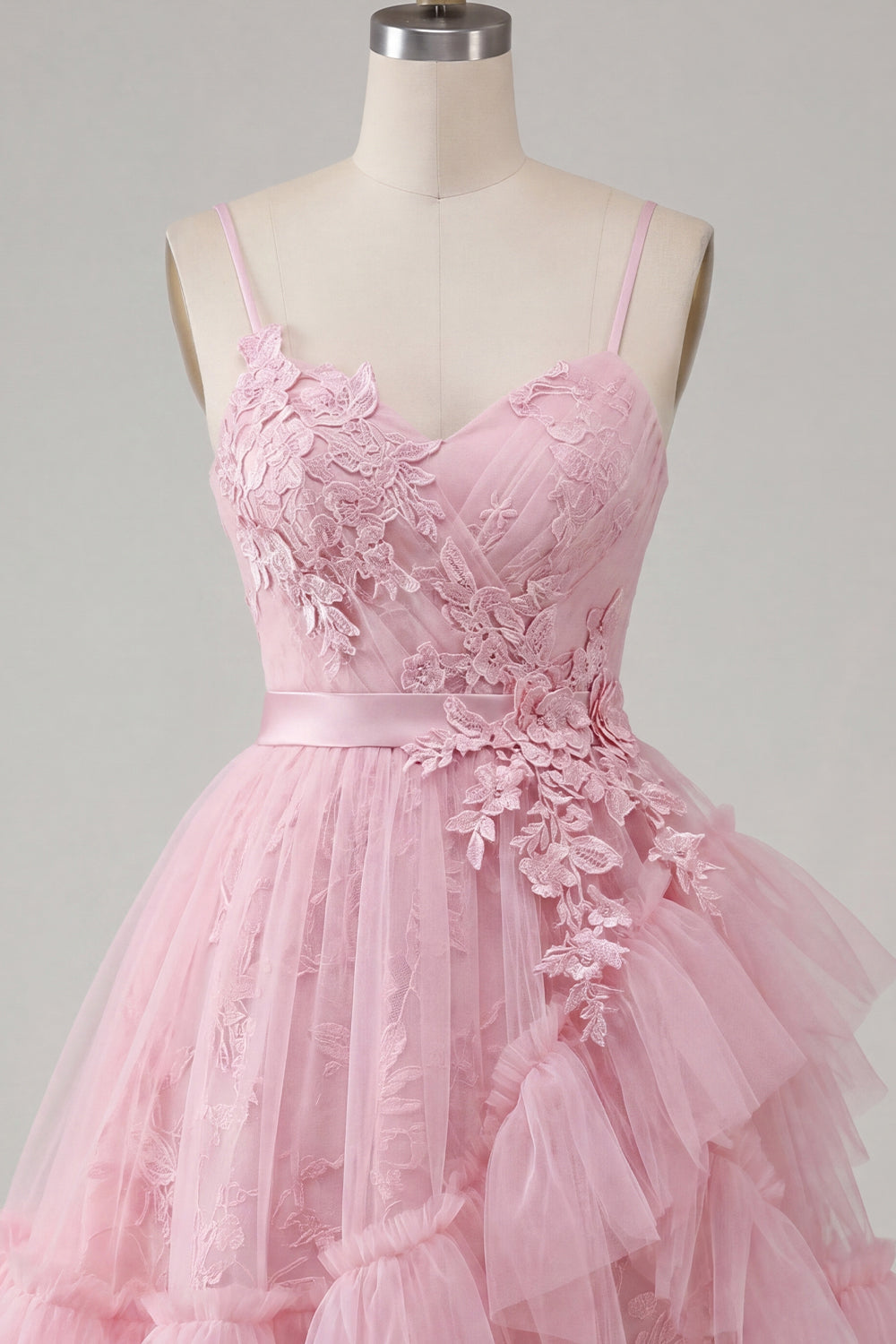 Line Pink Floral Spaghetti Straps Homecoming Dress with Ruffles Margot A-Line Ivory Floral Prom Dress