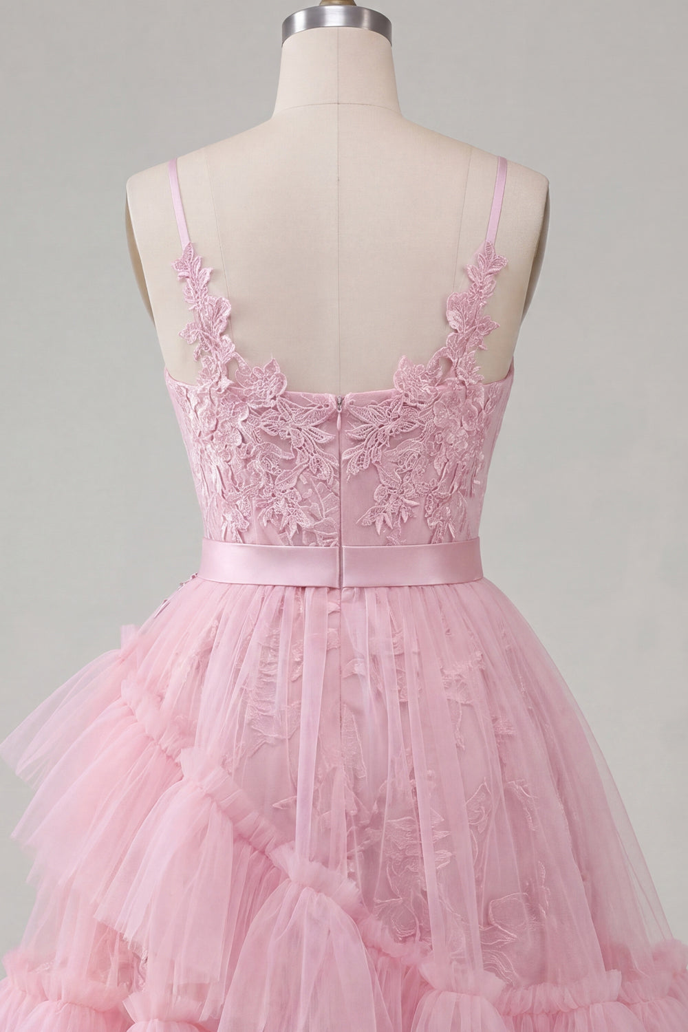 Line Pink Floral Spaghetti Straps Homecoming Dress with Ruffles Margot A-Line Ivory Floral Prom Dress