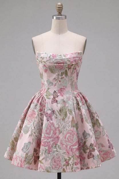 Yellow Violet Jacquard A-Line Homecoming Dress