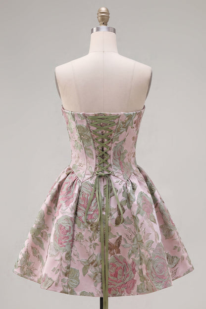 Fuchsia Violet Jacquard A-Line Homecoming Dress