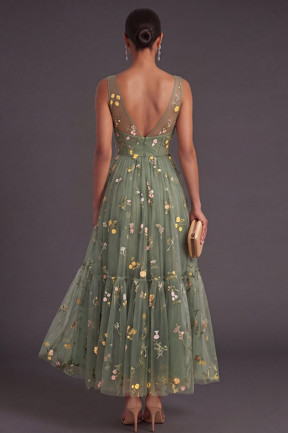 Dusty Sage Evangeline Floral Corset A-Line Dress