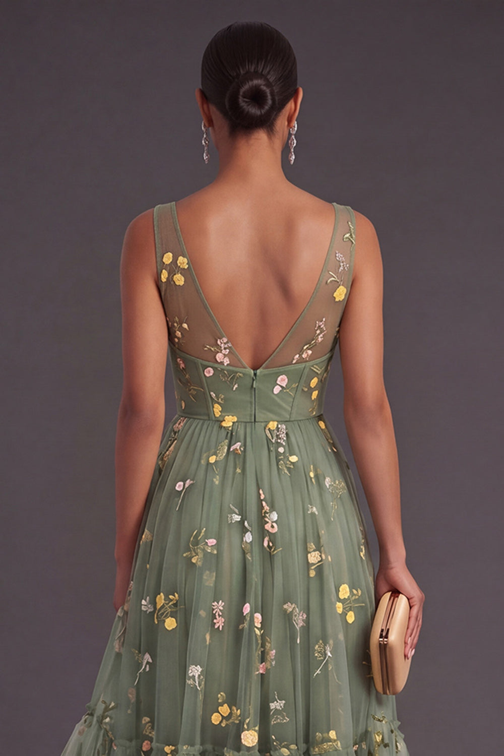 Dusty Sage Evangeline Floral Corset A-Line Dress