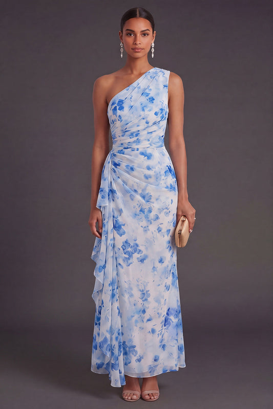 Blue Flower Matilda Floral Ruched Mermaid Dress