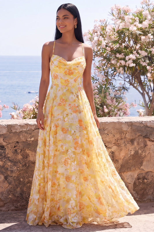 Linie Maxi Blumenkleid Margot Floral A-Line Maxi Dress in Yellow