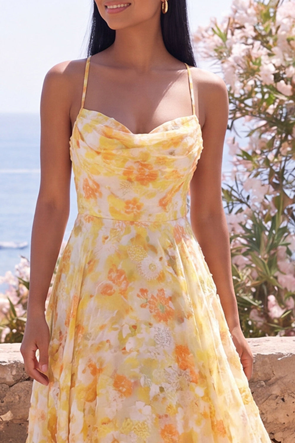 Linie Maxi Blumenkleid Margot Off-Shoulder Ruffle Midi Dress in Golden Yellow