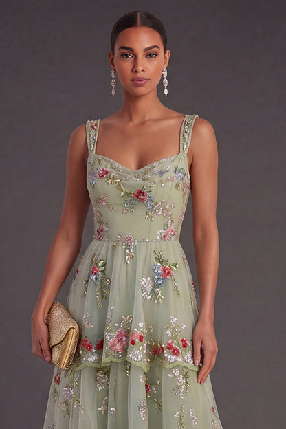 Yellow Margot Sequin Floral A-Line Dress