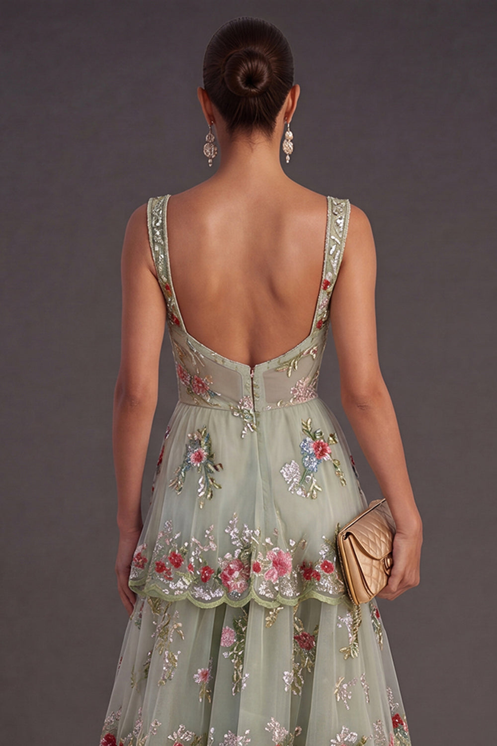 Green Margot Sequin Floral A-Line Dress