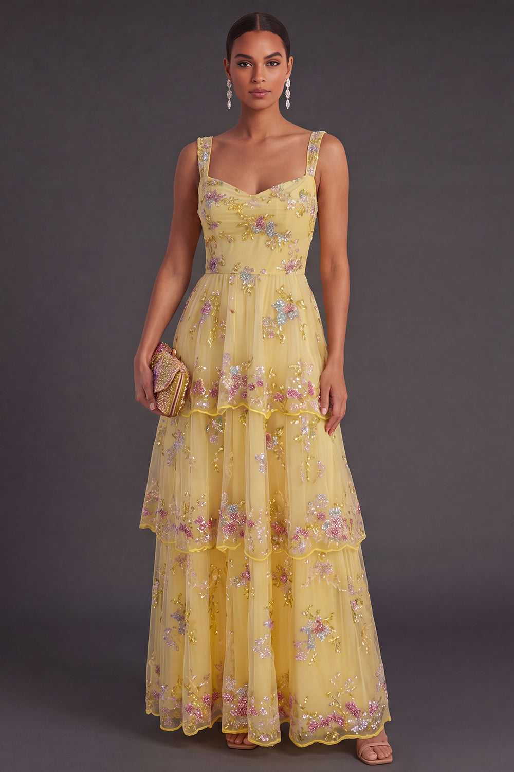 Green Margot Sequin Floral A-Line Dress