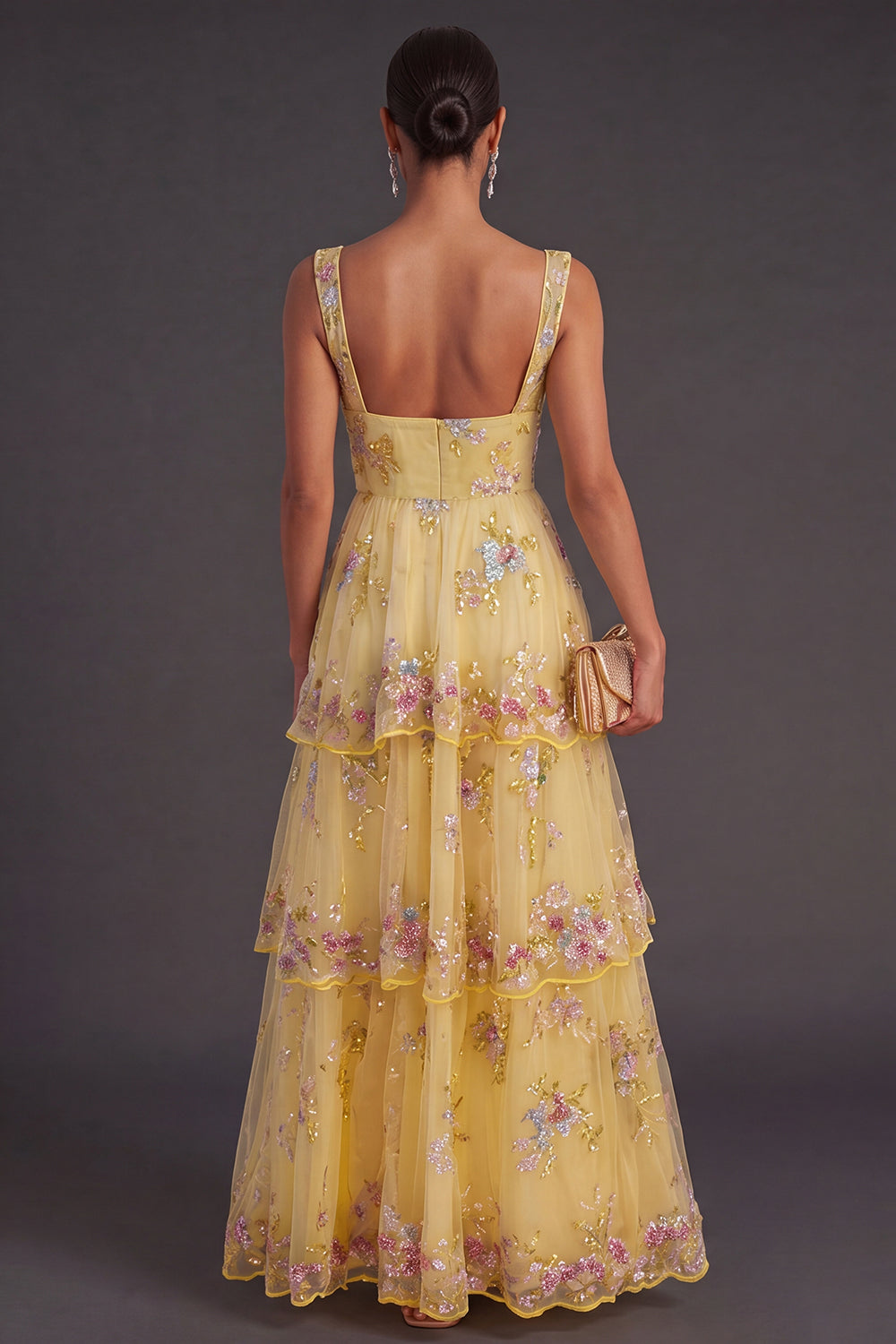 Yellow Margot Sequin Floral A-Line Dress