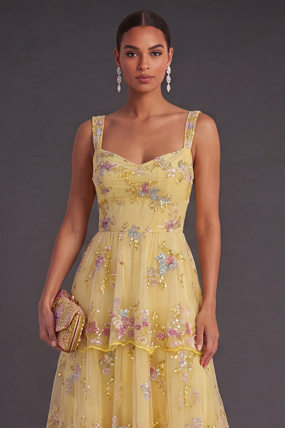 Green Margot Sequin Floral A-Line Dress