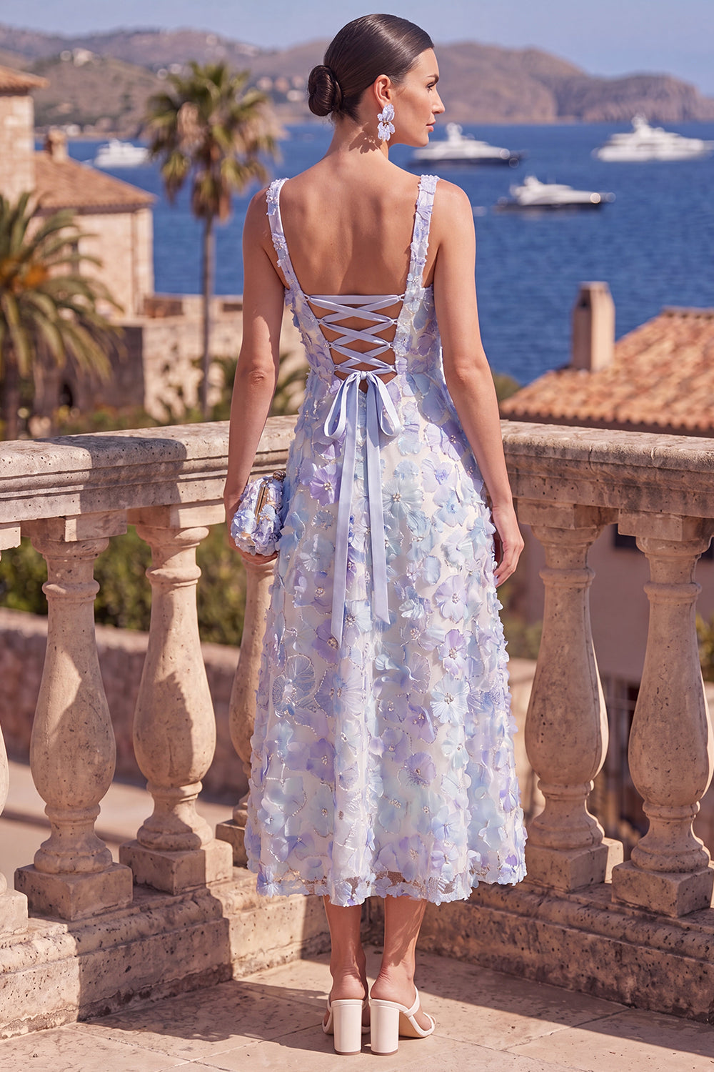 Blue Purple Arabella Beaded Floral Maxi Dress