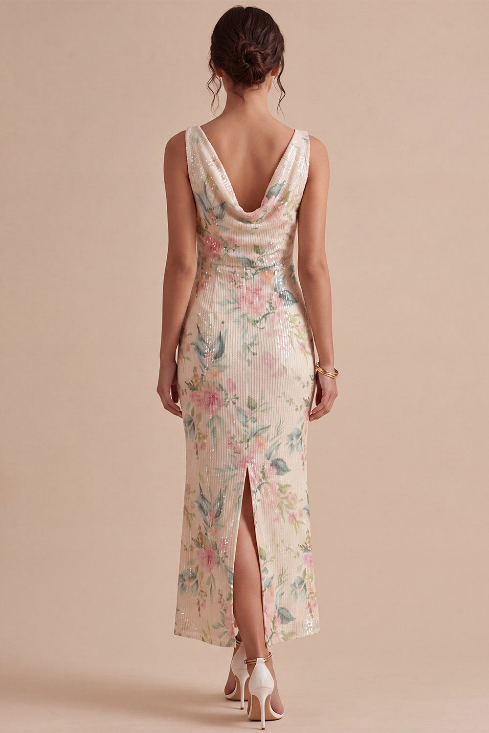 White Pink Flower Arabella Sequin Mermaid Gown