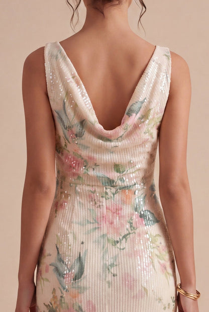White Pink Flower Arabella Sequin Mermaid Gown