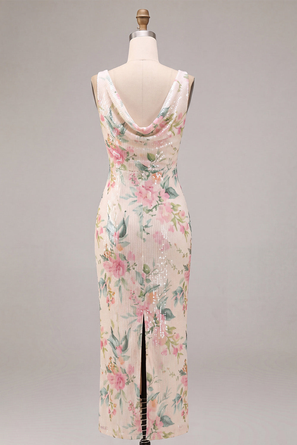 White Pink Flower Arabella Sequin Mermaid Gown