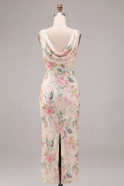 White Pink Flower Arabella Sequin Mermaid Gown