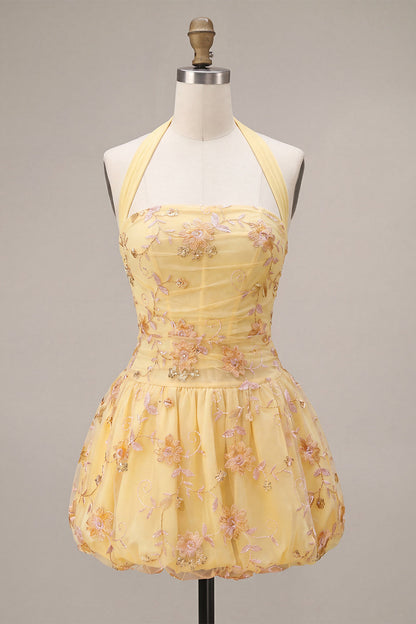 Line Short Corset Homecoming Dress Margot Floral Halter A-Line Homecoming Dress