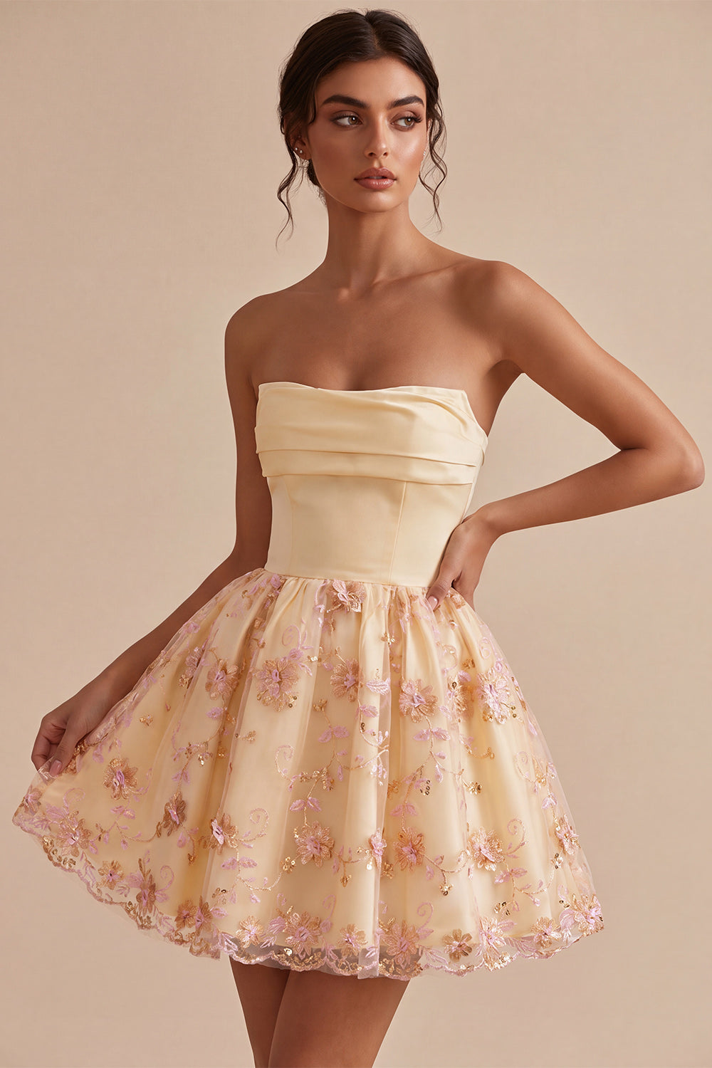 Line Short Homecoming Dress Celeste Sequin Floral A-Line Dress