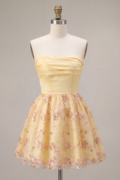 Line Short Homecoming Dress Celeste Sequin Floral A-Line Dress
