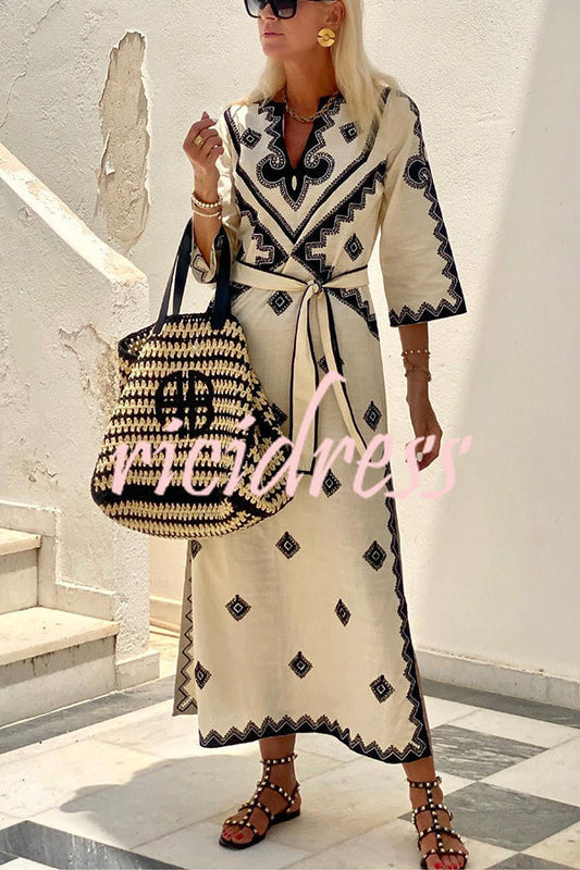 Multicolor Margot Linen Blend Ethnic Midi Dress