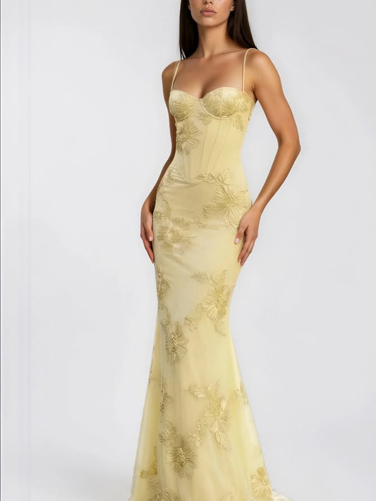 Rosier Sleeveless Floral Embroidered Maxi Dress