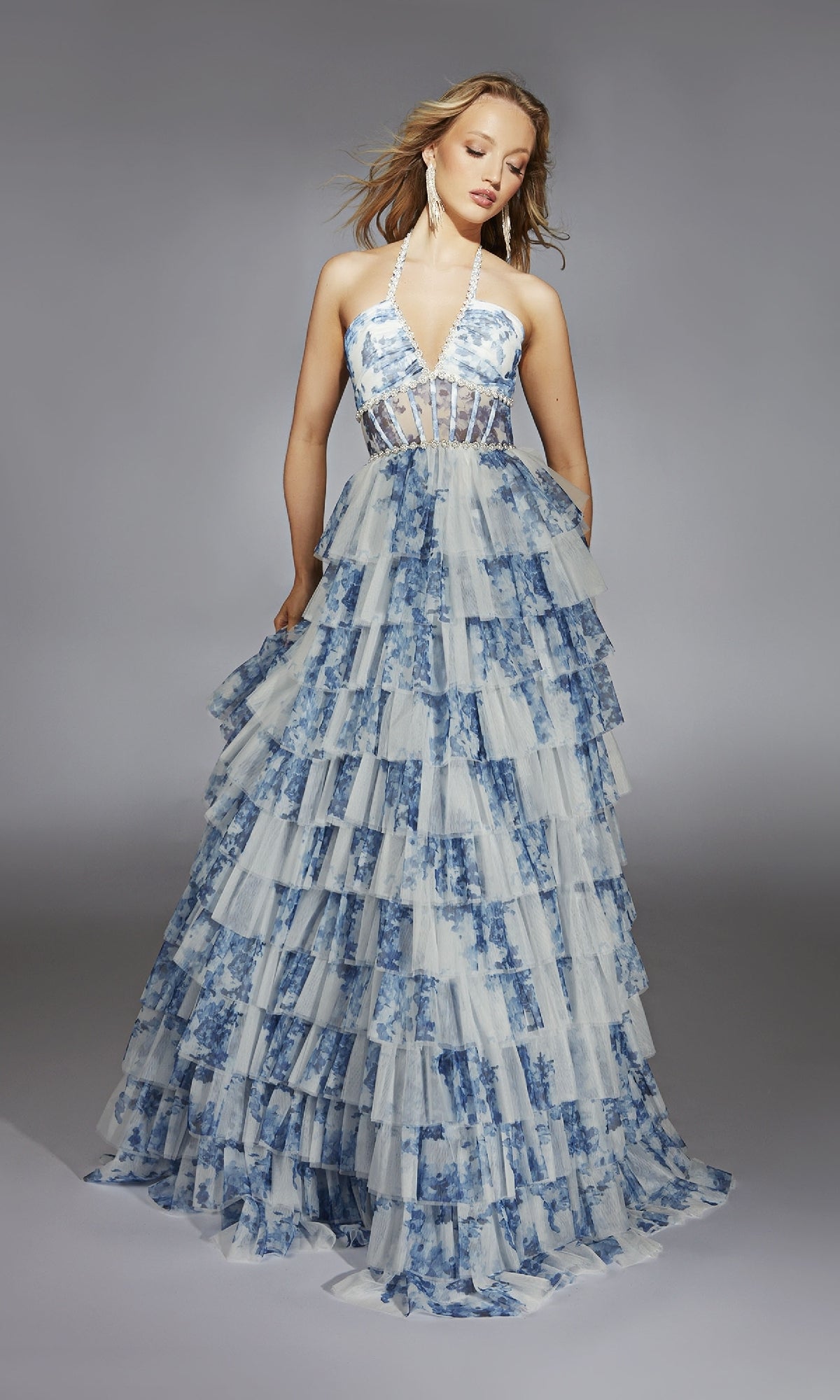 Lilac/White Adelaide Colorblock Evening Gown