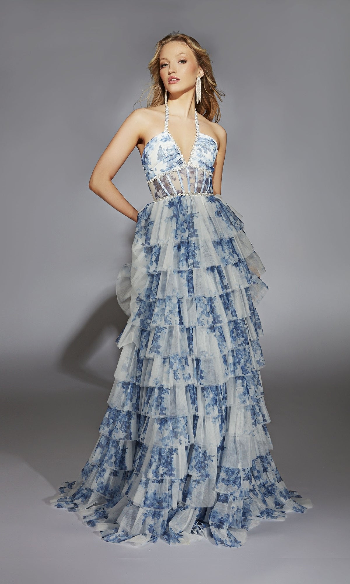 Pink/White Adelaide Colorblock Evening Gown