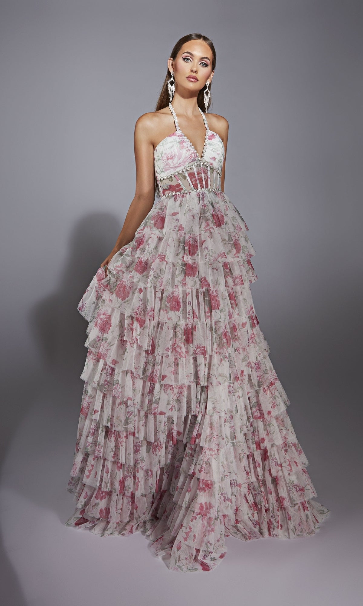 Lilac/White Adelaide Colorblock Evening Gown