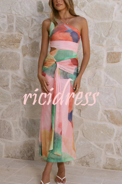 Pink Marlowe Printed One-Shoulder Maxi Dress