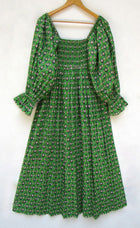Nature Green Flower Printed Summer Beach Tiered Maxi Dress - Square Neckline With Smocking Long Maxi Dress - Long Ruffle