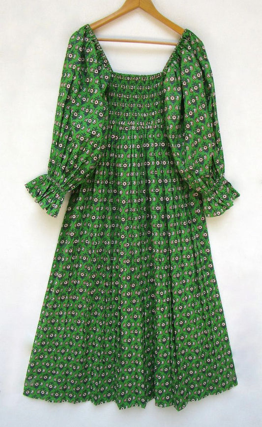 Nature Green Flower Printed Summer Beach Tiered Maxi Dress - Square Neckline With Smocking Long Maxi Dress - Long Ruffle