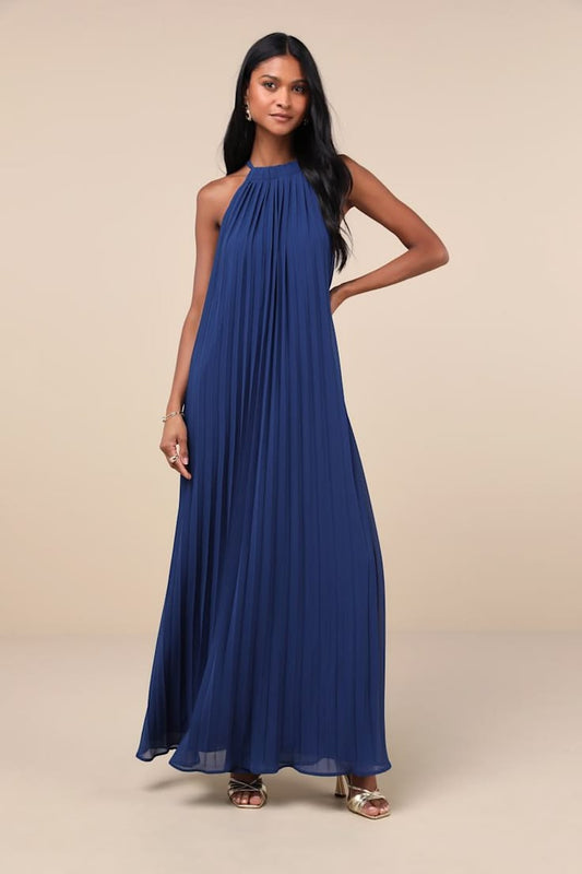 Margot Pleated Chiffon Maxi Dress
