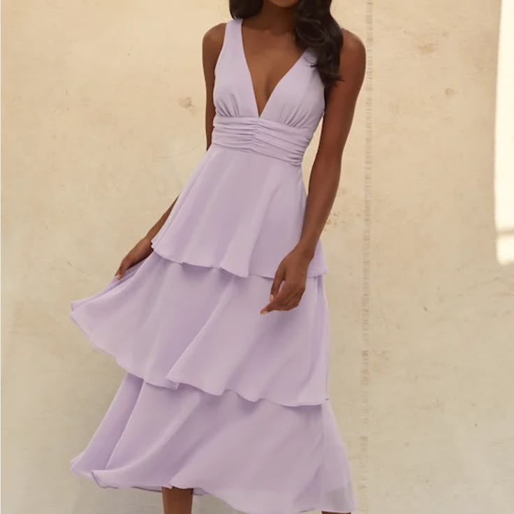 Luciana Tiered Lavender Midi Dress