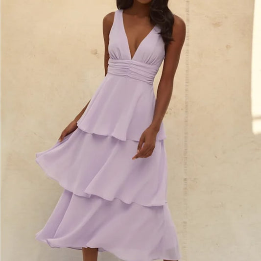 Luciana Tiered Lavender Midi Dress
