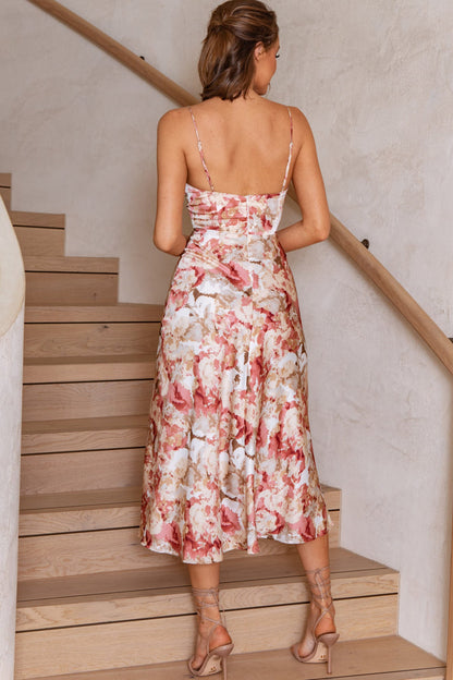 Valentina Abstract Print Cami Midi Dress in Rose