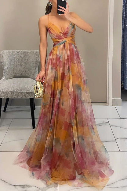 Purple Giselle Tulle Floral Maxi Dress