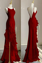 Simple Mermaid Prom Gown With Ruffles Spaghetti Straps Backless Prom Dress For Date P1847 - AS PHOTO(BLACK) / US10